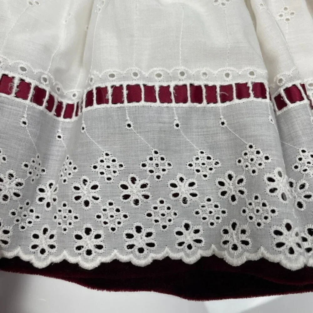 Vintage R-Gee Baby Maroon Velvet and White Eyelet Lace Christmas Dress Size 12M